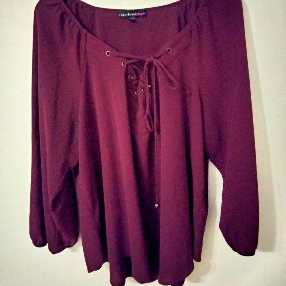 2x Burgundy 3/4 Sleeve Blouse
